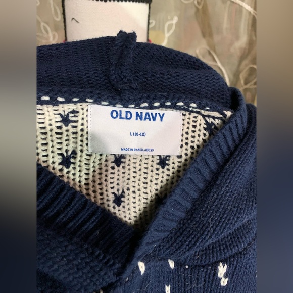 Old Navy Kids Reindeer Blue and White Knit Hooded Sweater - Picture 8 of 8